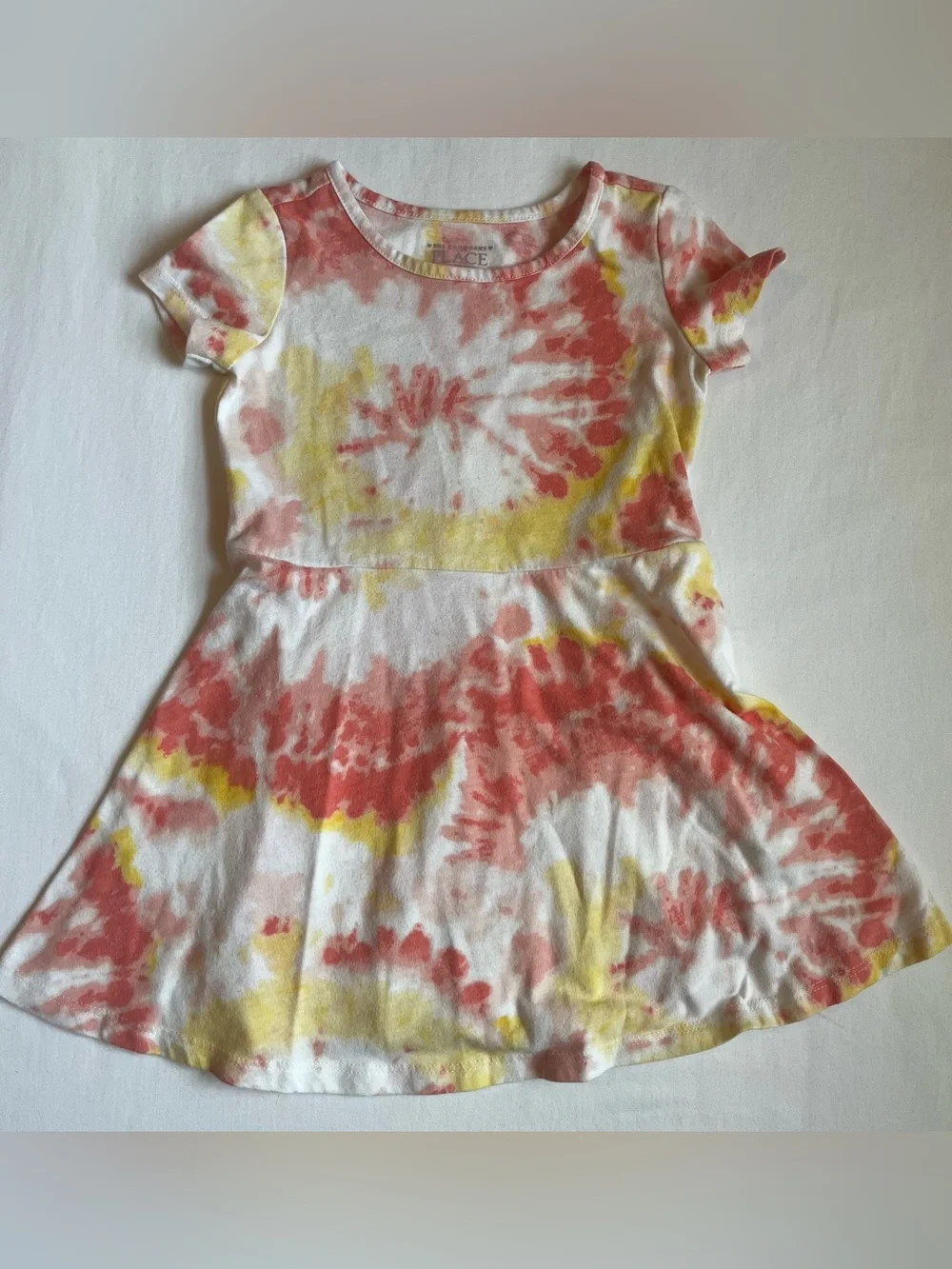 The Children's Place Coral  & Tie-Dye Yellow-Pink Knit Skater Dresses Size 2T